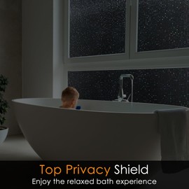 rabbitgoo Window Privacy Film Blackout Mosaic Static Cling Decorative, Removable Rainbow Window Film, Non-Adhesive Heat Control UV Blocking for Bathroom, 35.4 x 157.4 inches Black