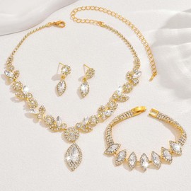 Fashband Silver Bridal Tassel Necklace Earrings Jewelry Set Bridal Wedding Rhinestone Prom Necklaces for Women, One size, Alloy Steel, No Gemstone