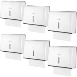 Tioncy 6 Pack Paper Towel Dispenser Wall Mount Commercial with Lock Adhesive No Drilling or Screws Install Plastic Tri Fold, C Fold Paper Hand Towel Holder for Bathroom Restroom Office(White)