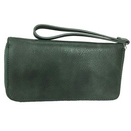 Zzfab Faux Leather Wallet Simple Slim one Zipper Wallet Green