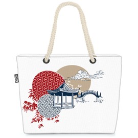 VOID Japan Tea House Beach Bag Shopper 58 x 38 x 16 cm 23L XXL Shopping Bag Travel Bag Beach Bag