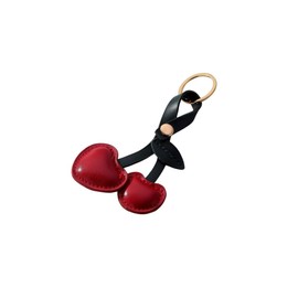 Finyoffiy Red Leather Cherry Keychain Adorable Bag Pendant and Card Holder,for Keys and Bags (Cherry)