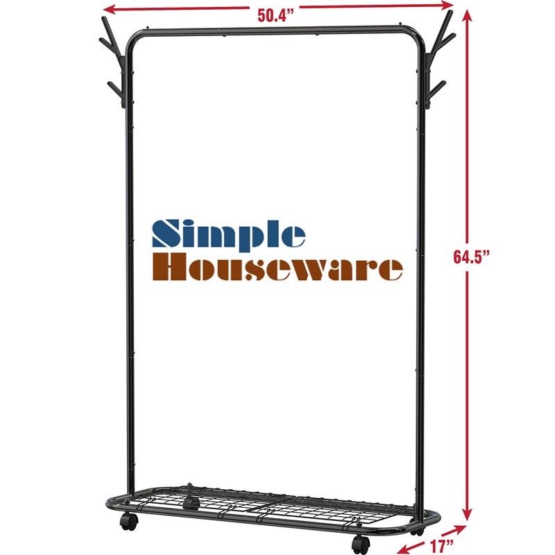 Simple Houseware Industrial Style Garment Rack With Wheels And Hooks,