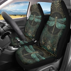 Wanzuoeng Dragonfly Print Car Seat Covers for Women Men, 2 Piece Boho Flowers Print Bucket Seat Protector Auto Intrior Accessories All Weather Protector Universal Fit SUV Sedan Truck