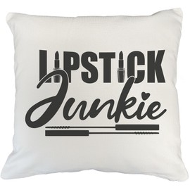 Lipstick Junkie w/Lipsticks & Liquid Lipstick Applicators Design - Beauty Themed Merch for Makeup Artist or Cosmetologist, Gift for Makeup Lovers, Pillow Cover, White 18X18 in
