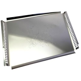 MARO MEGASTORE 18.9 inch x 11.9 inch Rectangular Chrome Plated Silver Serving Tray with Handles Stylish Floral Engraved Decorative Party Wedding Dessert Buffet Decor Platter Plate NC-113