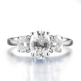 Luxury Jewerly Sterling Silver 2.41CT Oval Cut NSCD Simulated Diamond Ring for Women 3 Stones Rings 18K White Gold Plated