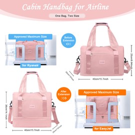 CS COSDDI Designed for Ryanair Cabin Bag 40x20x25 Underseat Carry-ons Bag, Expandable for Easyjet Cabin Bag Travel Bag with Trolley Sleeve Weekend Overnight Bag Hand Luggage Bag for Women Men (Pink)