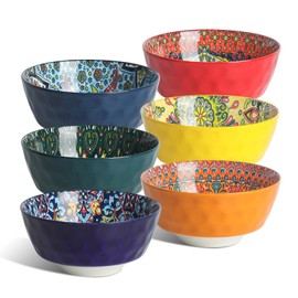 KitchenTour Cereal Bowls Set of 6, 26 oz Ceramic Soup Bowls for Kitchen, 6.4 Inch Colorful Serving Bowls for Oatmeal, Salad, Pasta, Dessert - Microwave & Dishwasher Safe