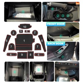 CDEFG For Ford Fiesta Puma ST MK8 Rubber Mats Car Inner Non-Slip Mat Door Slot Non-Slip Anti-Dust Cup Holder Rubber Mats Arm Box Storage Interior Pads Accessories (Red)