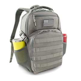 Ogguno 15'' Travel Laptop Backpack for Men, 25L Tactical College Backpacks with Water Pouches Both Sides, Portable Backpack for Men Women Business Work Bag Fight Approved - Grey Backpack