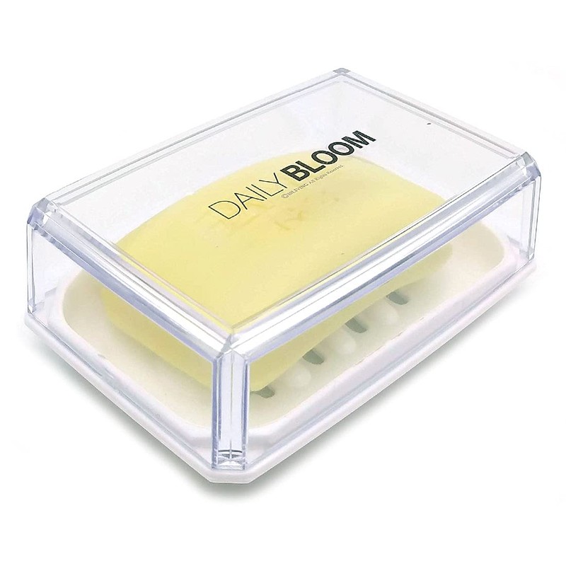 Plastic Soap Dish with Clear Lid Transparent Soap Case Holder