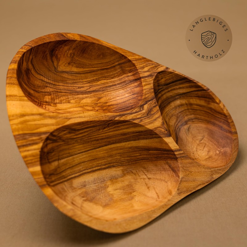 das Olivenholzbrett® Olive Wood Bowl with 3 Compartments / Tapas