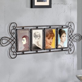 XAONIEN Metal Scroll 4 Slot Wall Hanging 4x6 Picture Frames Collage, Brown Picture Frames Collage Wall Decor