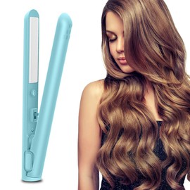 Mini Dual Purpose Curling Iron, 2025 New 2 in 1 Curling Wand and Flat Iron, USB Hair Straightener Curling Iron, Cordless Portable Travel Curling Wand for All Hair Types (Blue)