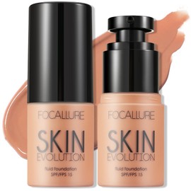 FOCALLURE 2 Pcs Liquid Foundation, Skin Evolution Foundation + Concealer, Full Coverage Foundation Makeup, Durable, Waterproof, Oil-Control, Hides Wrinkles & Lines, Sand