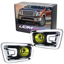 iJDMTOY Yellow Lens Fog Lights Foglamp Kit with Halogen Bulbs, Bezel Covers, On/Off Switch, Wiring Relay Compatible with 2017-2019 Nissan Titan, Titan XD