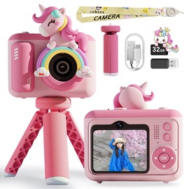 REMOKING Kids Camera with Tripod, Pre-Toy Camera for Kids, Elementary School Students, 2.4 Inches, 8x Zoom, Birthday, Christmas Gift, Girls, Boys, Japanese Instruction Manual Included (Pink)