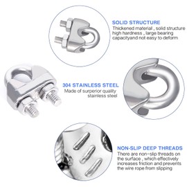 Pack of 15 Rope Clamps 6 mm Set Stainless Steel M6 Wire Rope Clamp 6 mm Cable Clamp 6 mm Wire Rope Thimbles Bow Rope Clamp U Bolt Clamp for Wire Rope