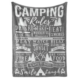 Camping Gifts for Women Men Lovers Throw Blanket, Happy Campers Decor Outdoor, RV Campsite Travel Hiking 50" x 65" - Camping Rules - Grey