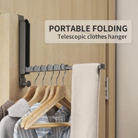 RFOUO Clothes Drying Rack Foldable 2pc,Over The Door Hooks with Retractable Rod,Foldable Over The Door Drying Rack for Laundry Bathroom Travel Hangers(Space Grey, 2 Pack)
