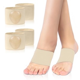 Flat Foot Brace Pads, 2 Pairs Elastic Arch Support Sleeves with Gel Pad, Plantar Fascia Arch Brace Sleeves Flat Foot Arch Pads for Women Men Fallen Arches Heel (S, Skin)