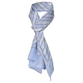 TigerTie Satin Scarf in Blue / White / Grey / Black Stripes 100% Silk Size 27 x 140 cm, Blue, white grey, black