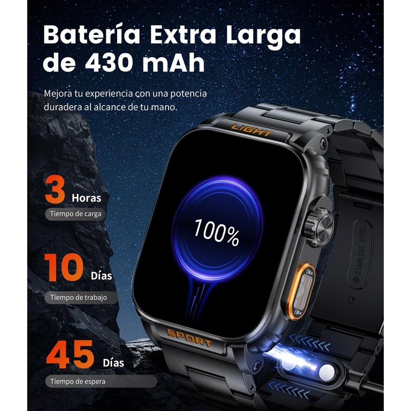 ESFOE Reloj Inteligente Hombre,1.91" HD Smartwatch con LED Linterna, Llamadas