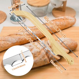 Gokbuy 2 Pack Serrated Bread Knife, Wooden Bread Slicer for Homemade Bread, Premium Stainless Steel Bread Bow Knife for Bagels, Baguettes and More