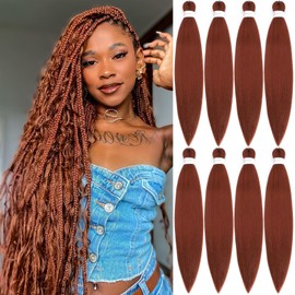 Pofworld Braiding Hair Pre Stretched Braiding Hair 20 Inch 8 Pack Copper Red Prestretched Braiding Hair For Box Braids Crochet Hair Professional Soft Knotless Braid Hair For Women Girls (20Inch,350#)