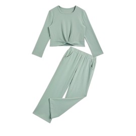 Handfrog Girls Clothing Set Square Neck Crop Tops Long Pants 2 Piece Outfits 2024 Fashion Pants Set Tracksuit