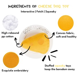 CHEWFFON Dog Toy, Squeaky Dog Toys, Dog Birthday Toy, Cute Present Stuffed Dog Toy, Canvas Dog Toys for Small, Medium, and Large Dogs, Cheese Dog Toy