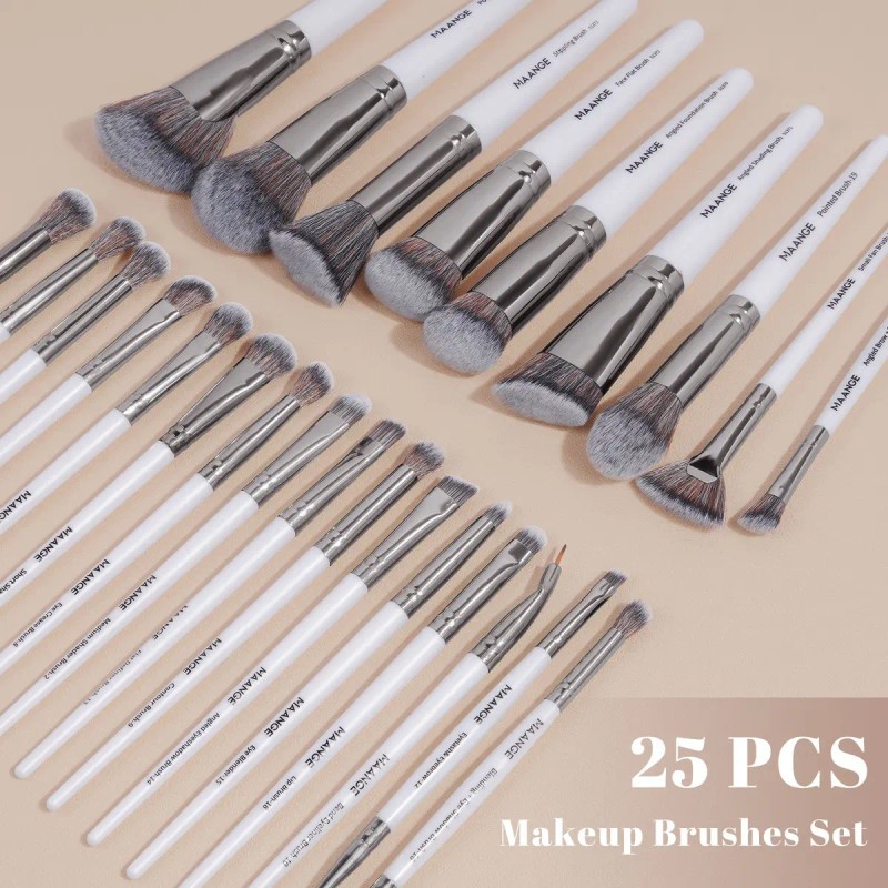 Set 25 Brochas De Maquillaje Profesionales Alta Calidad Color Blanco/Negro