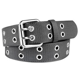 Drizzte Belt Plus Size 110cm Double Grommet Nylon Canvas Webbing Belt Punk Belt for Mens Womens Grey