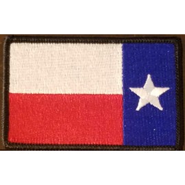 Texas State Left Reverse Flag Lone Star Embroidered Patch Fastener Backing Hook & Loop Morale Tactical Shoulder Emblem Black Border #9