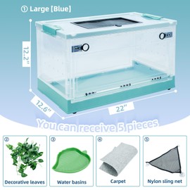 BINANO 22" Foldable Reptile Terrariums Snake Tanks Enclosures for Bearded Dragons Iguanas Lizards Crested Geckos Clear Views Portability High-Temperature Resistant Mesh (Blue, Large)