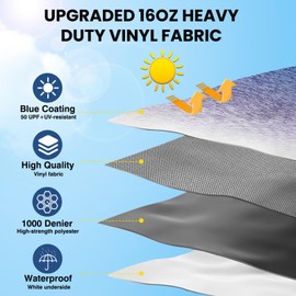 Canvcle RV Awning Fabric Replacement, 16oz Heavy-Duty Vinyl Camper Awning Replacement Waterproof Universal Outdoor Canopy Replacement for Camper, Trailer, Motorhome (Blue Fade, 16FT(Fabric 15'2"))