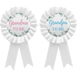 CoolerthingsDG Grandma to be & Grandpa to be Tinplate Badge Pin White - Baby Shower Button New grandfather, grandmother Gifts Gender Reveals Party