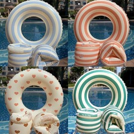 KC Certified Ring and Arm Tube Set for Water Activities Vacation Ring Tube Orange Stripe 2ea