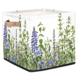 Tablerazzi Wildflower Cube Storage Bin, 13 Inch Collapsible Fabric Storage Cube Bin, Purple Lavender Foldable Cube Baskets for Shelf, Closet, Organizer
