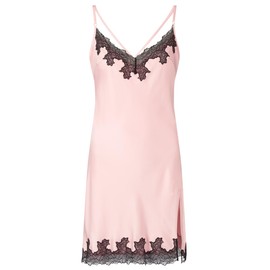 Ann Summers - Sorella Chemise Night Dress for Women, Satin Chemise Nightie Shoulder Strap with Lace Trims, Women's Nightwear Pale Pink