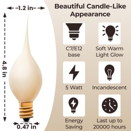 CWI 6 Pack Silicone Bulb - 5W Warm Yellow-Beige Light, 120V E12 Candelabra Base - Rustic Decorative Incandescent Bulbs for Chandeliers, Ceiling Fans, Holiday Decor