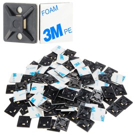 XHF XHF 100 PCS 3/4" Black Self Adhesive Cable Zip Tie Mounts Wire Cable Clips Holders Management Anchors Organizer Holders Squares(HS-101S)