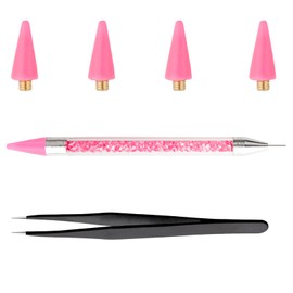 BLMHTWO Rhinestone Picker Tool Dotting Pen, Dual-Ended Wax Pencil Pen, Wax Pencil for Rhinestones with Tweezer, Rhinestone Tool for Crafting Bedazzling DIY Nail Art