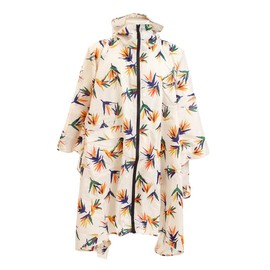 KiU K64-157 Poncho, For Heavy Rains, Bicycle, Waterproof, Includes Storage Bag, Men's, Women's, Rain Poncho, Tropical Flowers and Birds, Off