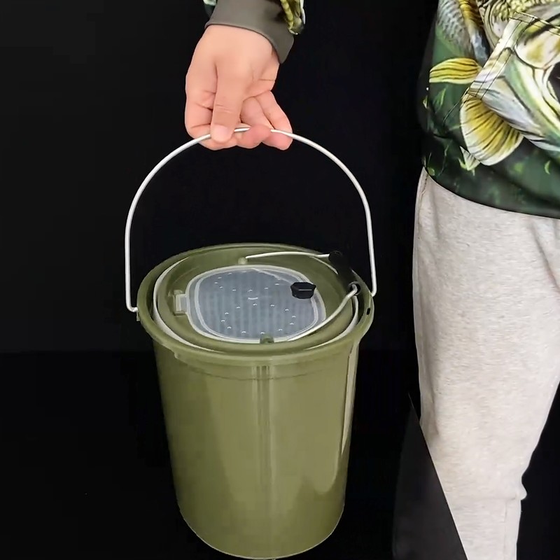 2-in-1 Fishing Bucket Double-Deck Fish Box Detachable Fish Strainer Colander