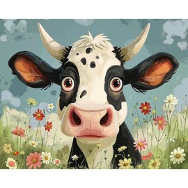 Natuyalo Paint by Numbers for Adults - DIY Adult Paint by Number Kits Painting on Canvas Cow in Flowers Painting by Numbers for Beginners, Animal Art Craft Kits for Adults (16x20 Inch)