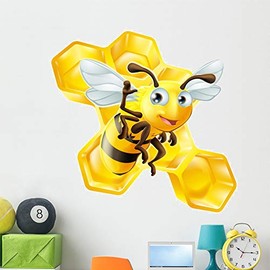Wallmonkeys Cute Cartoon Bee and Wall Decal Peel and Stick Animal Graphics (48 in W x 47 in H) WM109975