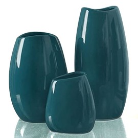 hjn Ceramic Vase Set of 3 Flower Vases for Home Decor, Modern White Vase for Centerpieces, Ideal Shelf Decor/Table/Living Room Home Decor/ Teal