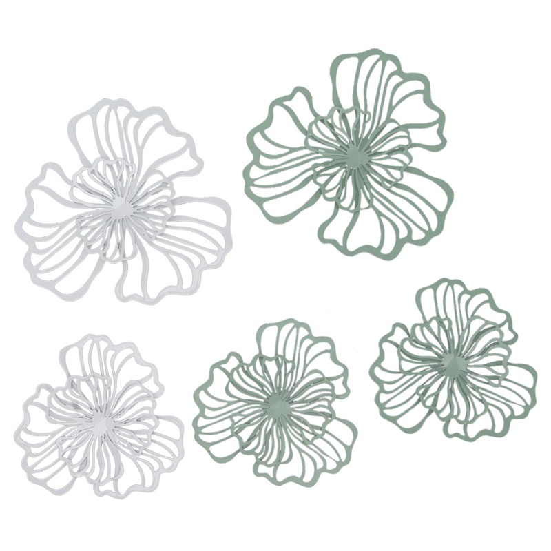 5PCS Metal Flower Wall Decor Iron Wall Art White Green